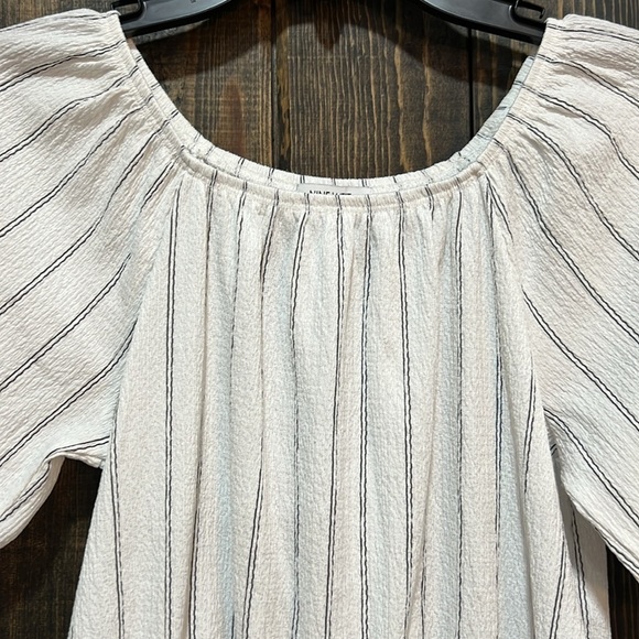 Nine West Peplum Top S Striped Stretch White Black Office Casual Minimalist Boho - Picture 4 of 9